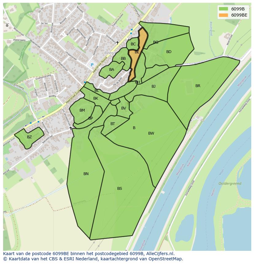 Afbeelding van het postcodegebied 6099 BE op de kaart.