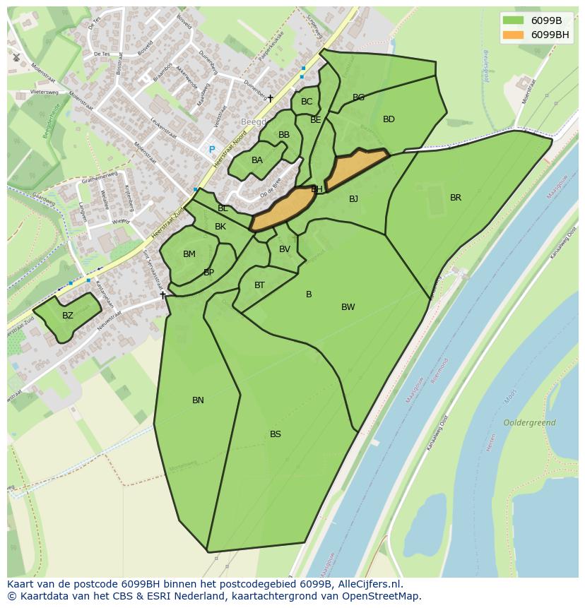 Afbeelding van het postcodegebied 6099 BH op de kaart.