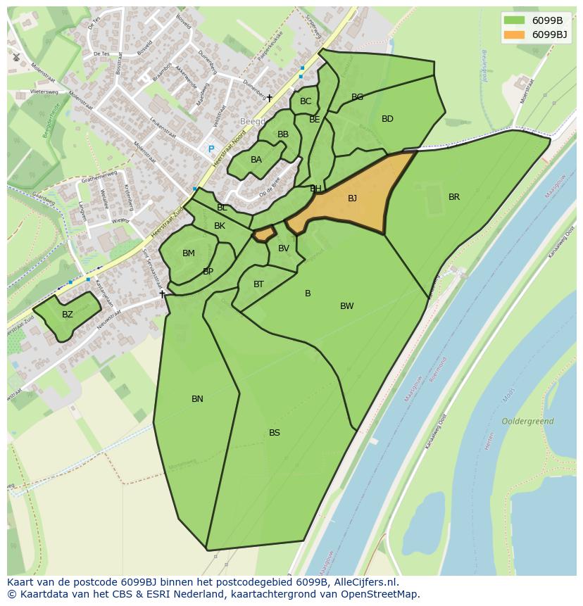 Afbeelding van het postcodegebied 6099 BJ op de kaart.