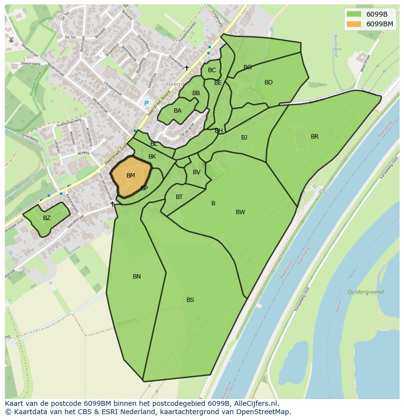 Afbeelding van het postcodegebied 6099 BM op de kaart.