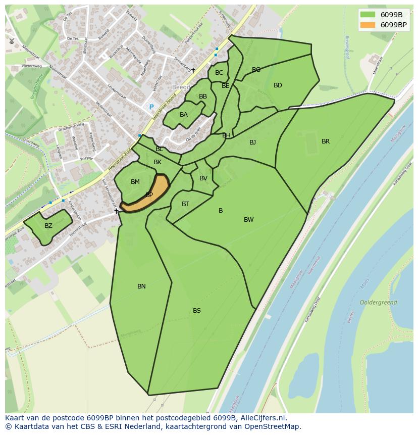 Afbeelding van het postcodegebied 6099 BP op de kaart.