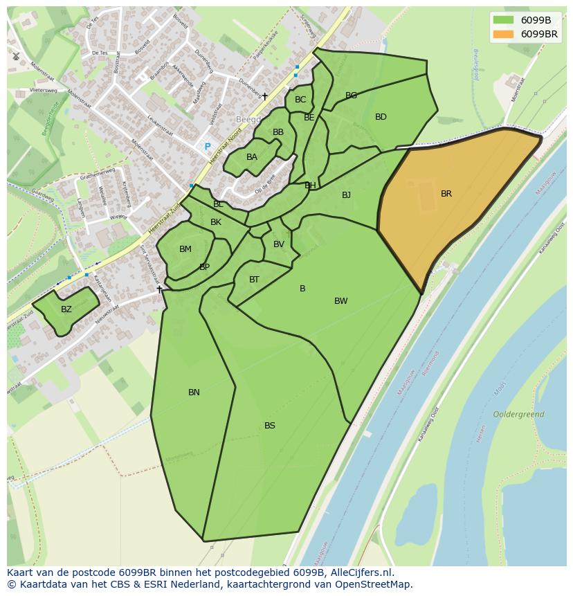 Afbeelding van het postcodegebied 6099 BR op de kaart.