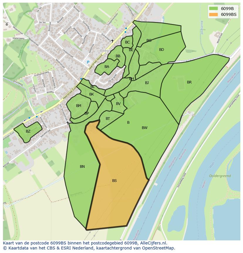 Afbeelding van het postcodegebied 6099 BS op de kaart.