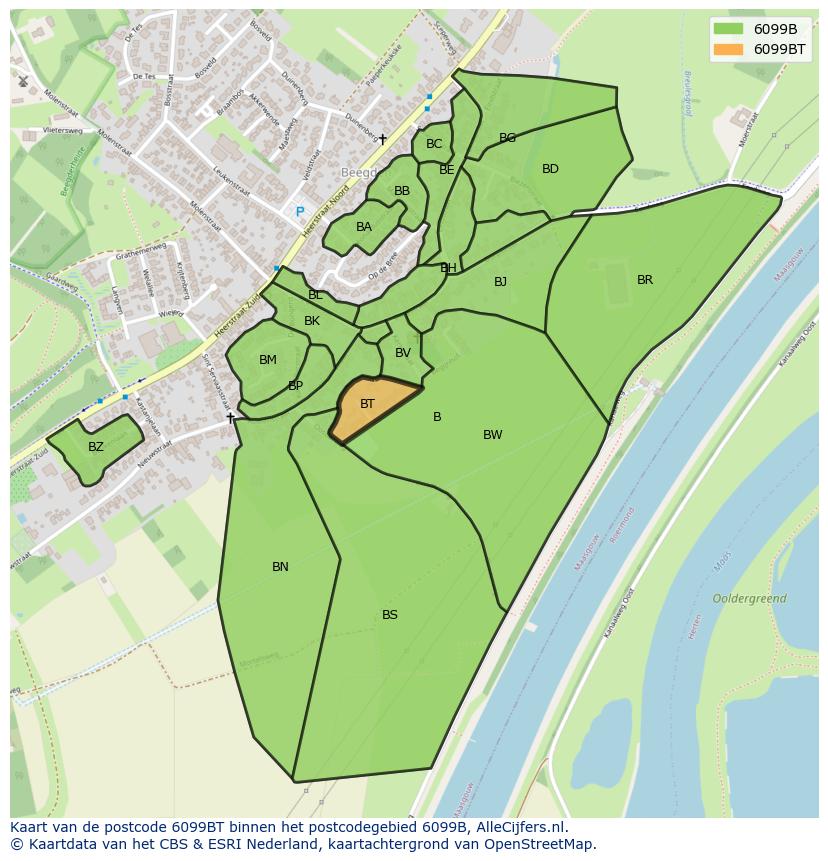 Afbeelding van het postcodegebied 6099 BT op de kaart.