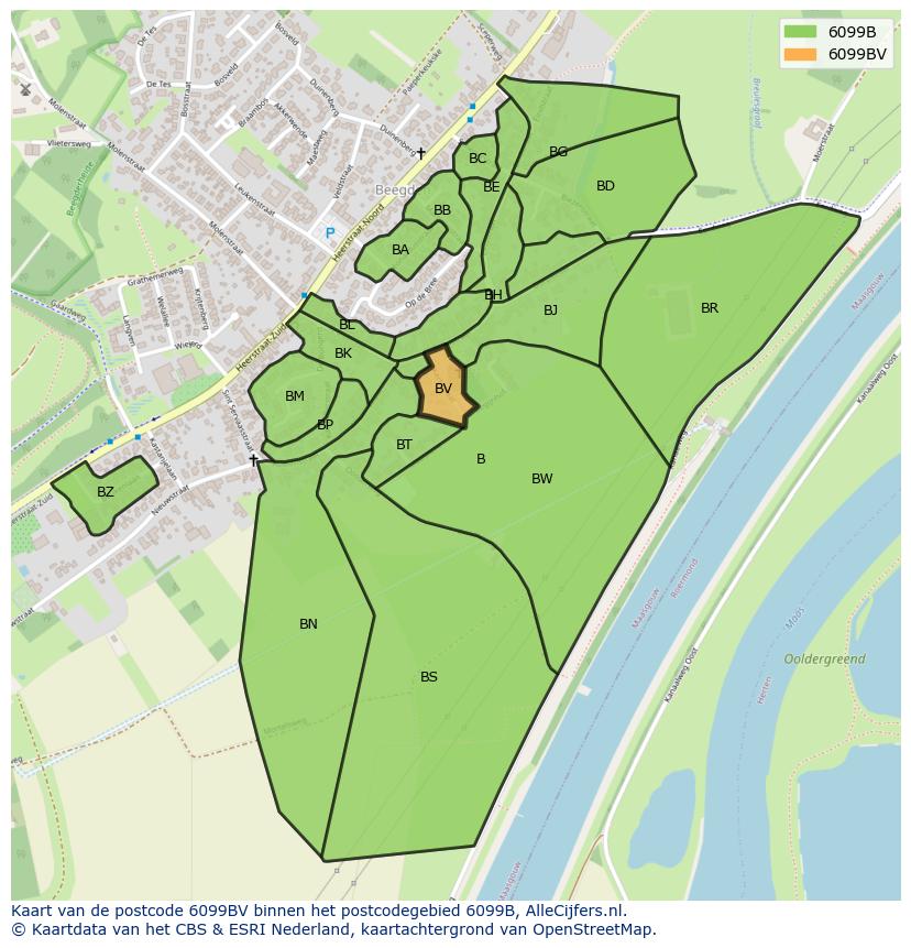 Afbeelding van het postcodegebied 6099 BV op de kaart.