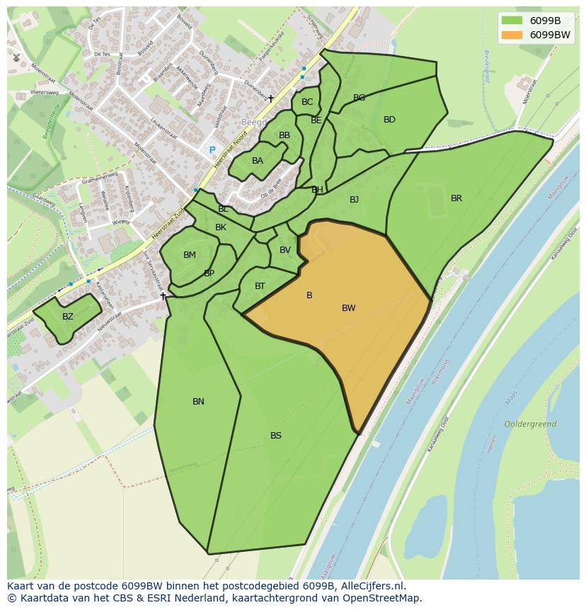 Afbeelding van het postcodegebied 6099 BW op de kaart.