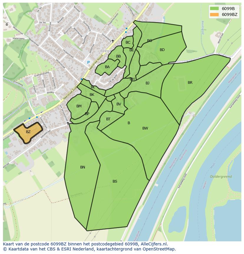 Afbeelding van het postcodegebied 6099 BZ op de kaart.