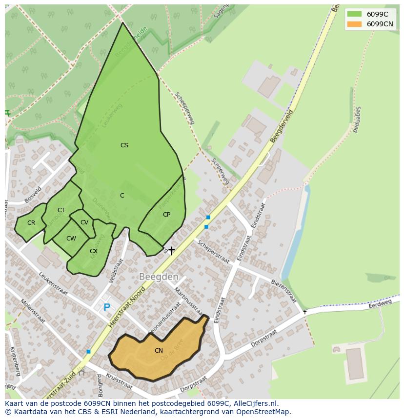 Afbeelding van het postcodegebied 6099 CN op de kaart.