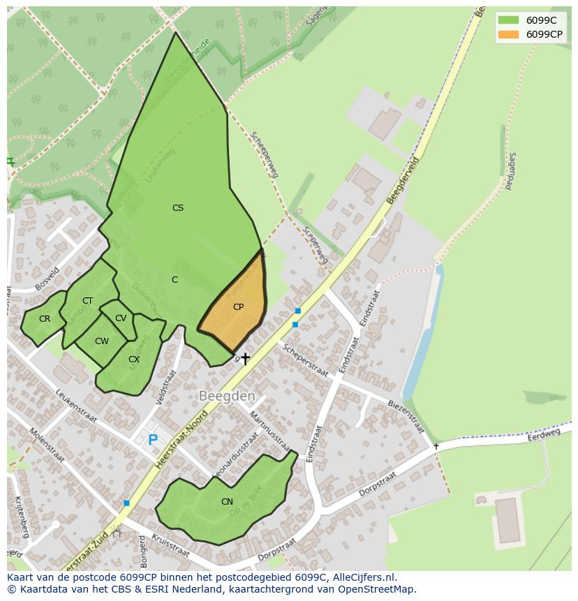 Afbeelding van het postcodegebied 6099 CP op de kaart.