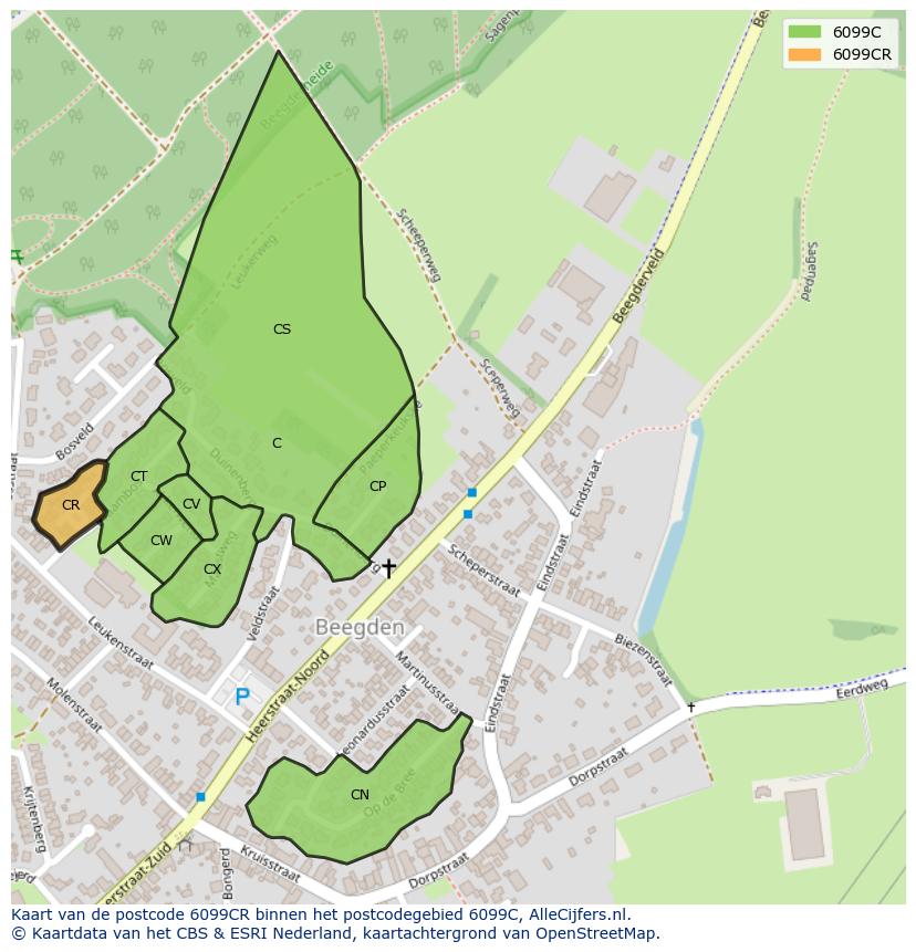 Afbeelding van het postcodegebied 6099 CR op de kaart.
