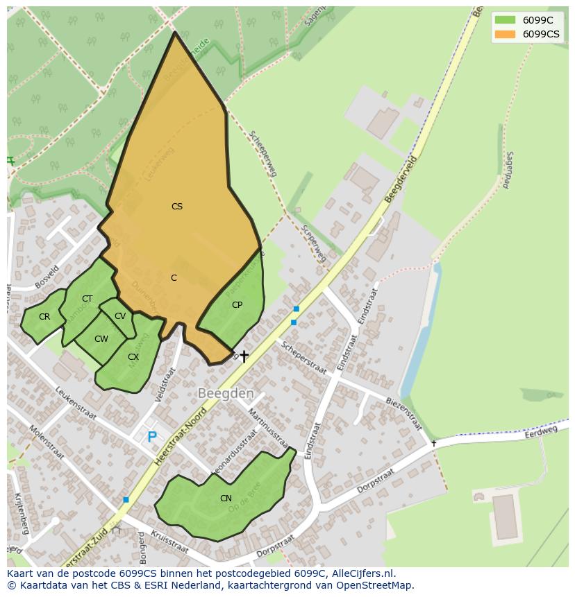 Afbeelding van het postcodegebied 6099 CS op de kaart.