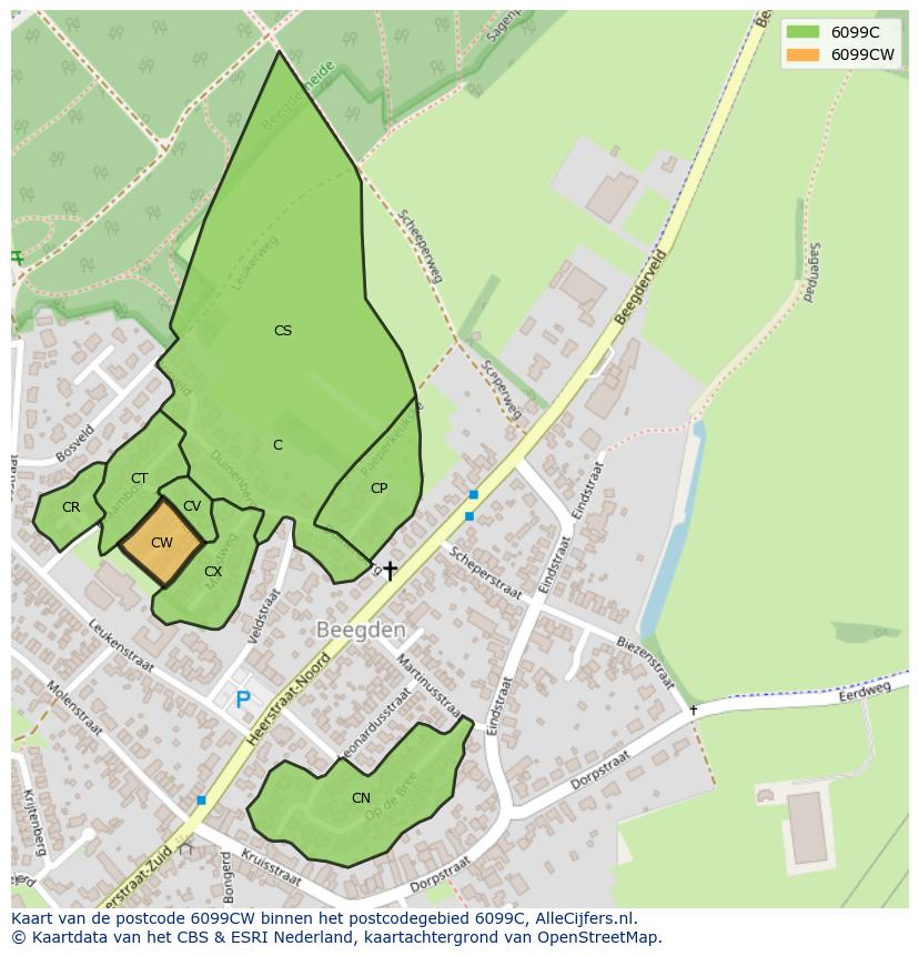 Afbeelding van het postcodegebied 6099 CW op de kaart.