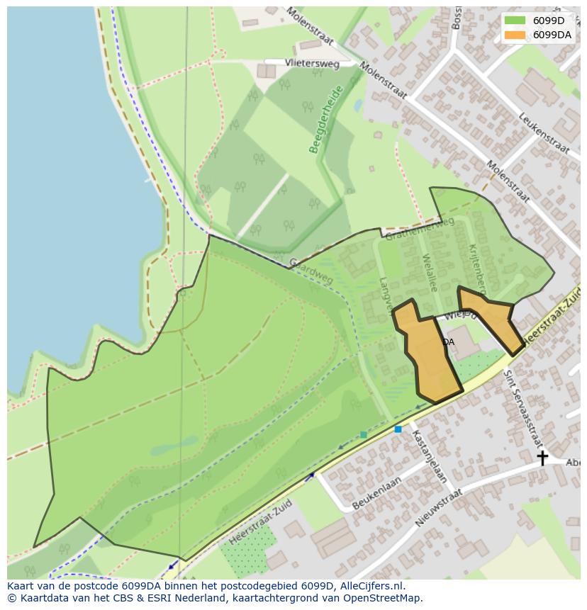 Afbeelding van het postcodegebied 6099 DA op de kaart.