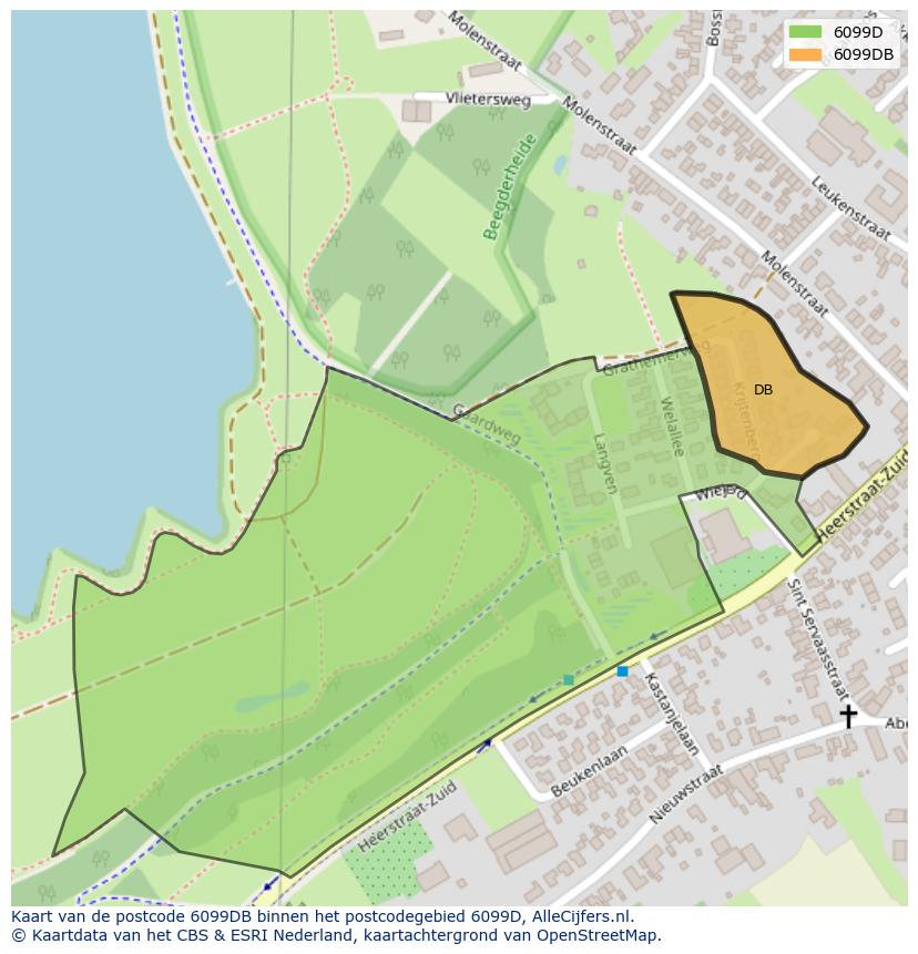 Afbeelding van het postcodegebied 6099 DB op de kaart.