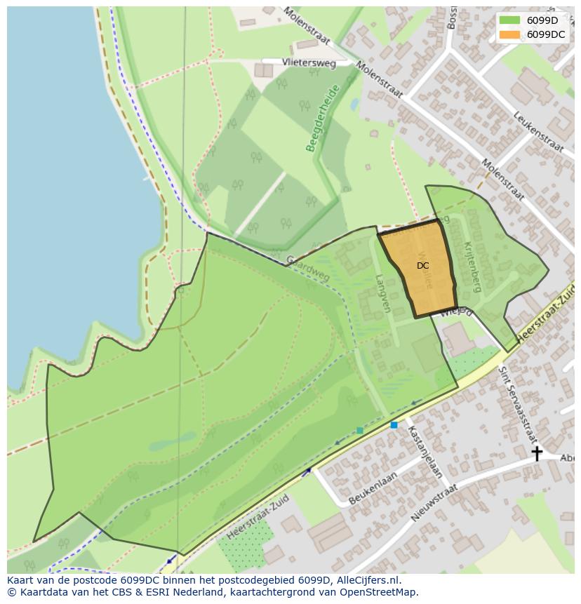Afbeelding van het postcodegebied 6099 DC op de kaart.