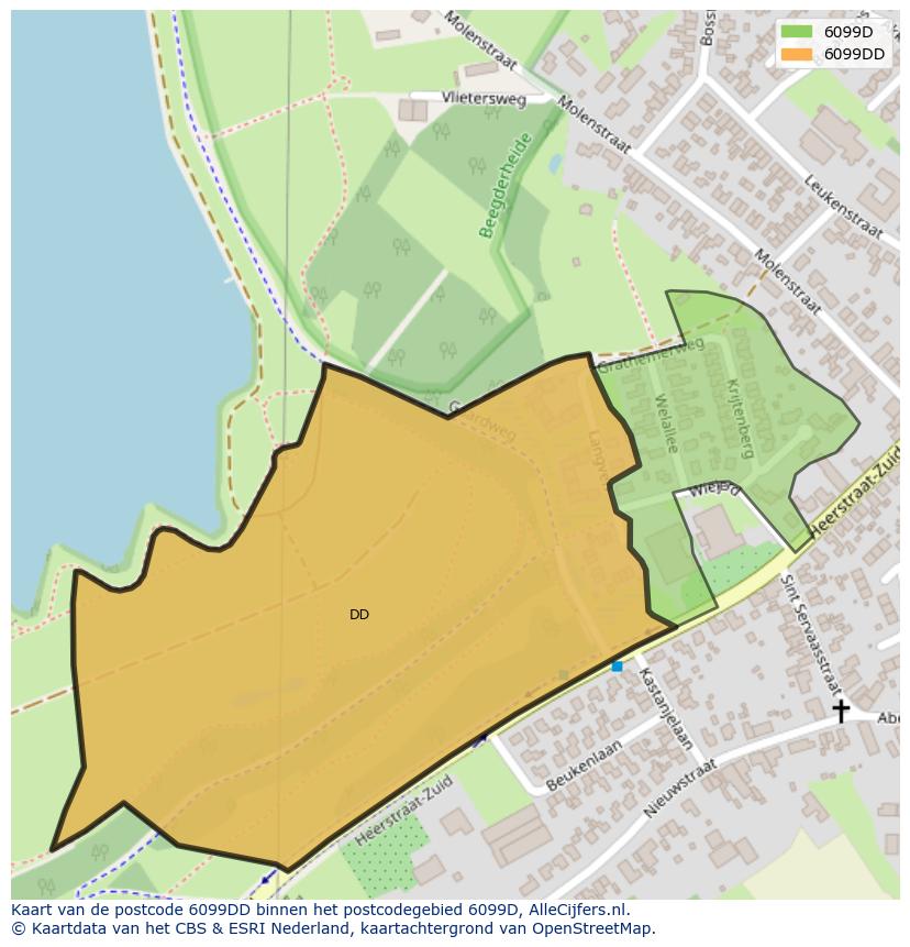 Afbeelding van het postcodegebied 6099 DD op de kaart.