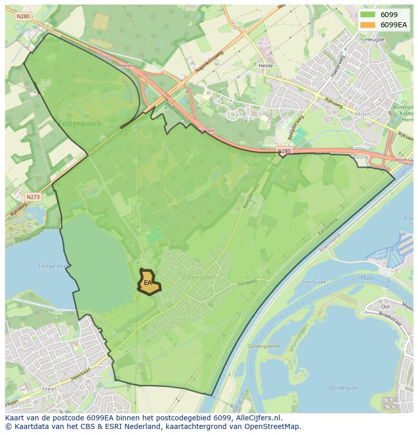 Afbeelding van het postcodegebied 6099 EA op de kaart.