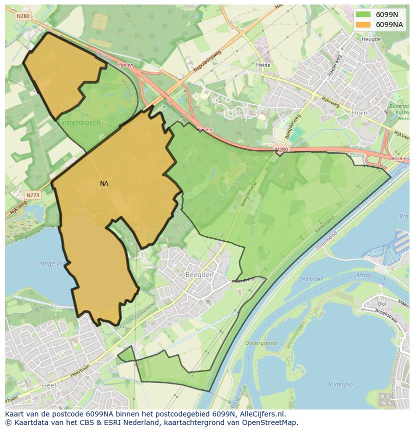 Afbeelding van het postcodegebied 6099 NA op de kaart.