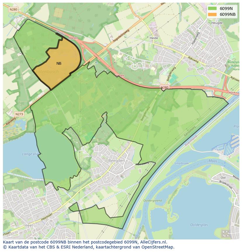 Afbeelding van het postcodegebied 6099 NB op de kaart.