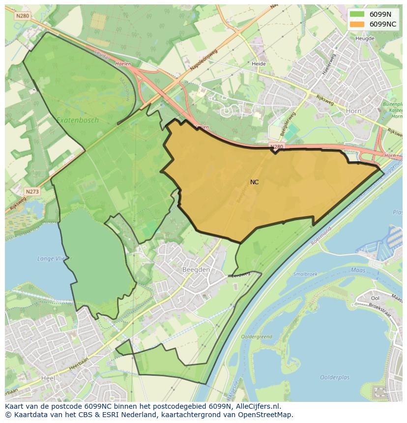 Afbeelding van het postcodegebied 6099 NC op de kaart.