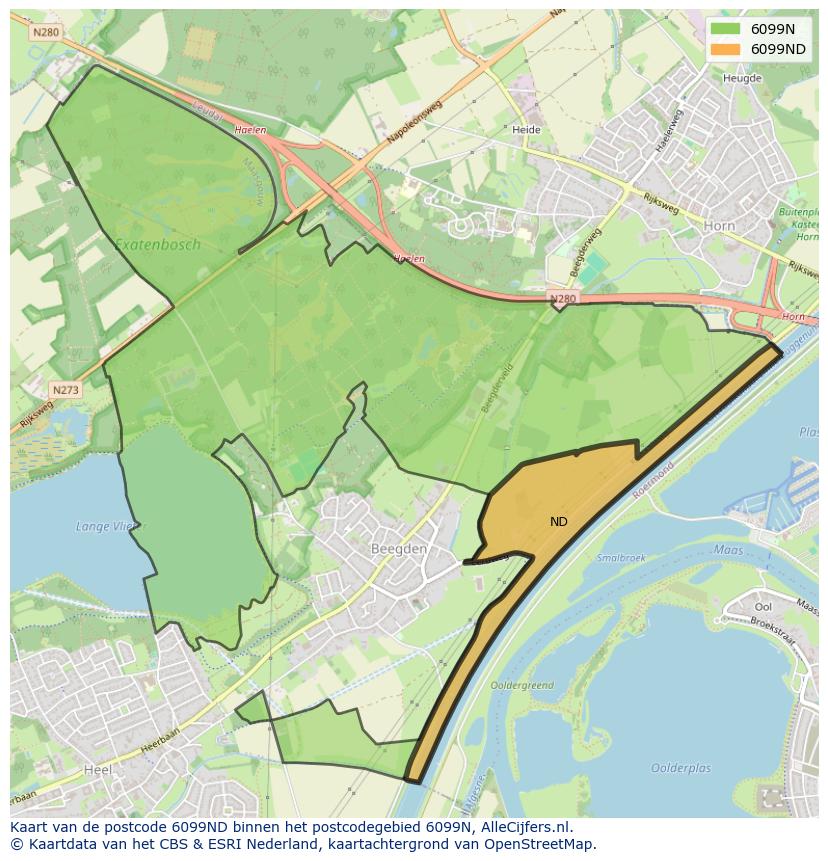 Afbeelding van het postcodegebied 6099 ND op de kaart.
