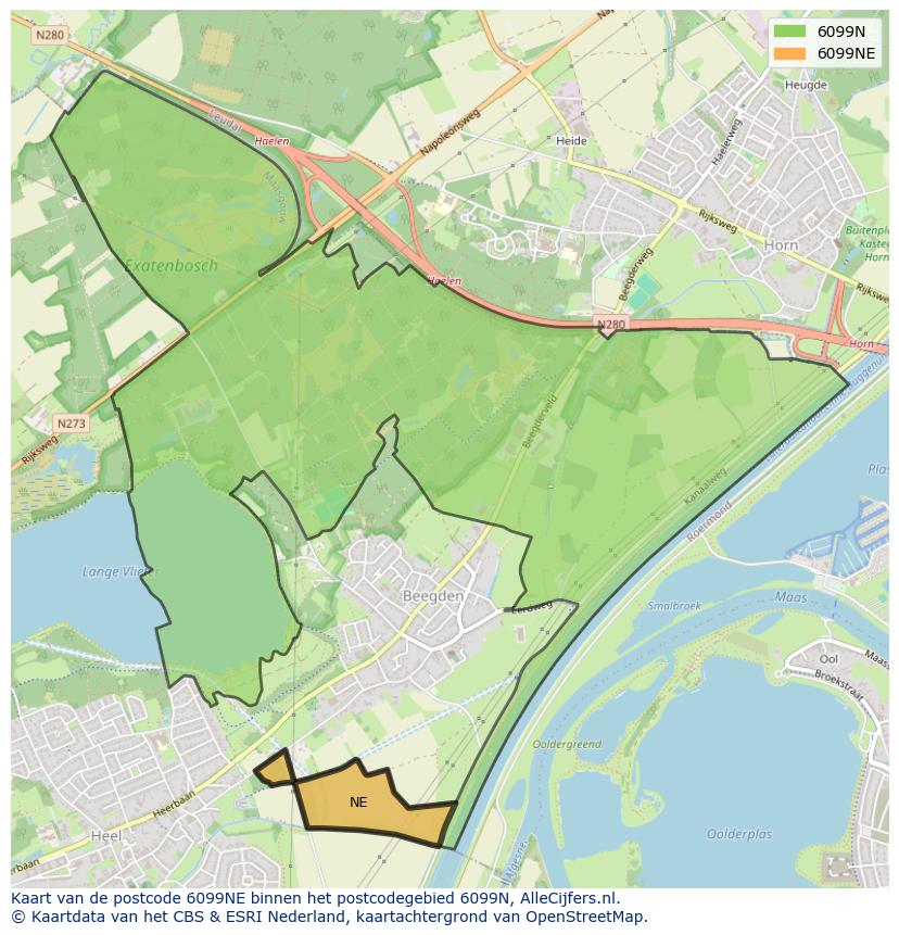 Afbeelding van het postcodegebied 6099 NE op de kaart.