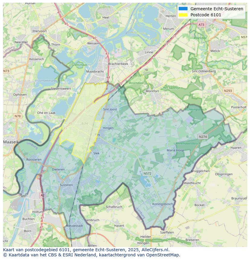 Afbeelding van het postcodegebied 6101 op de kaart.