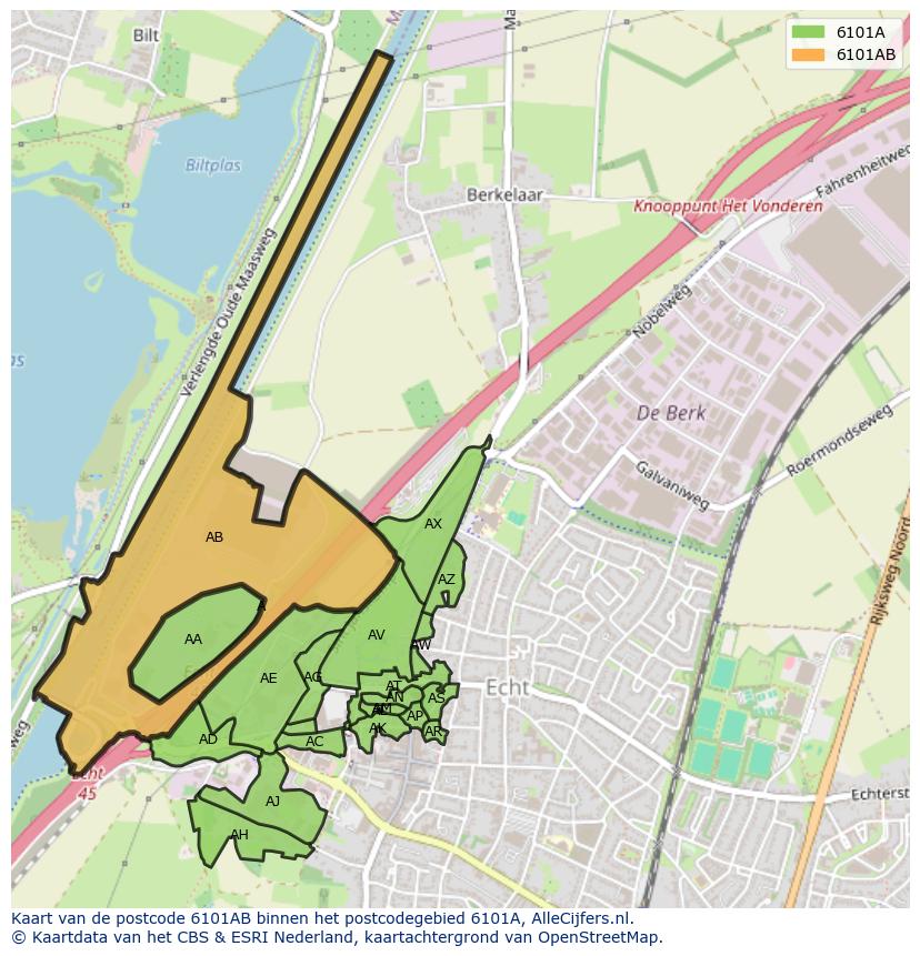 Afbeelding van het postcodegebied 6101 AB op de kaart.