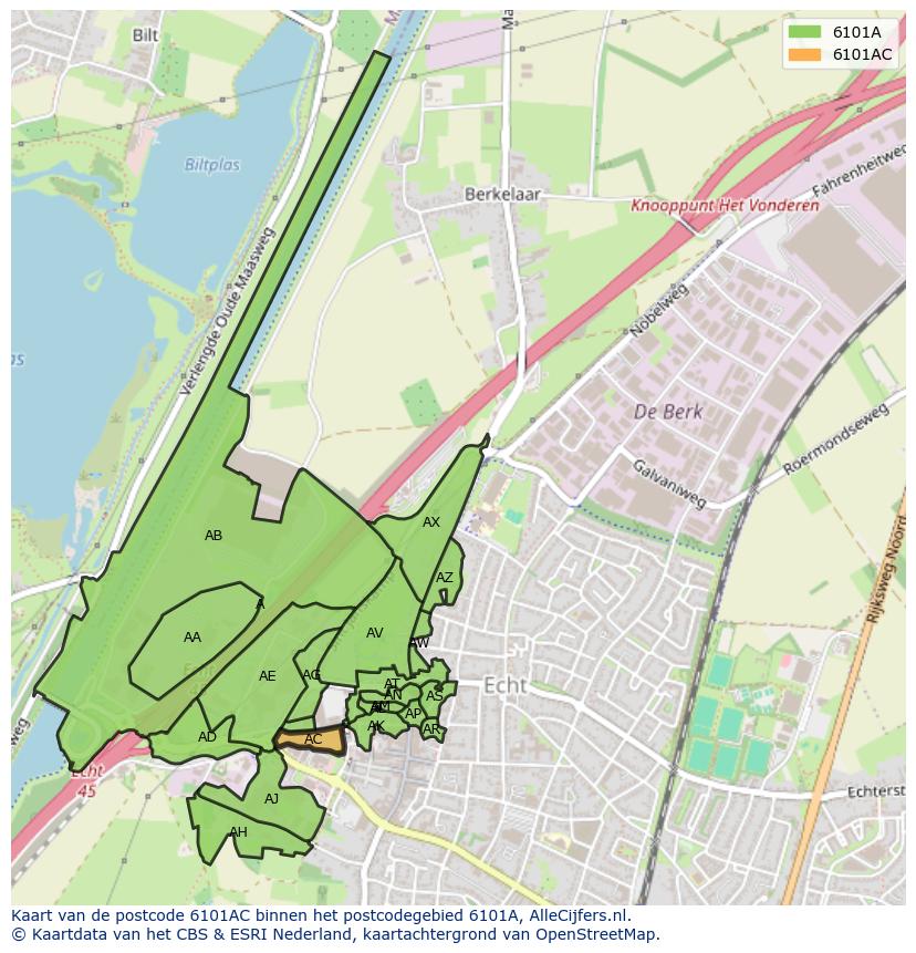 Afbeelding van het postcodegebied 6101 AC op de kaart.