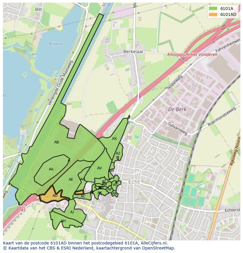 Afbeelding van het postcodegebied 6101 AD op de kaart.