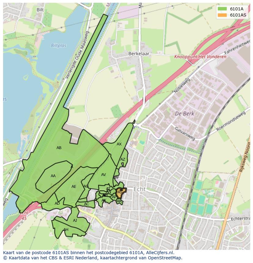 Afbeelding van het postcodegebied 6101 AS op de kaart.