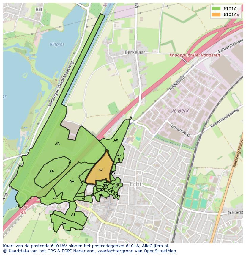 Afbeelding van het postcodegebied 6101 AV op de kaart.