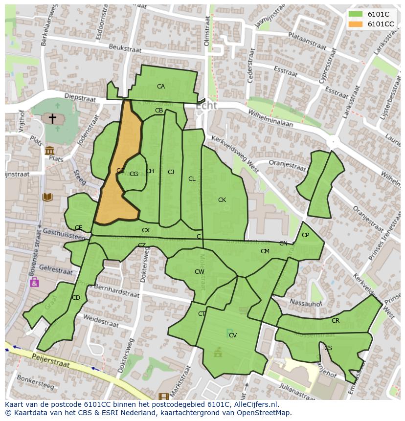 Afbeelding van het postcodegebied 6101 CC op de kaart.