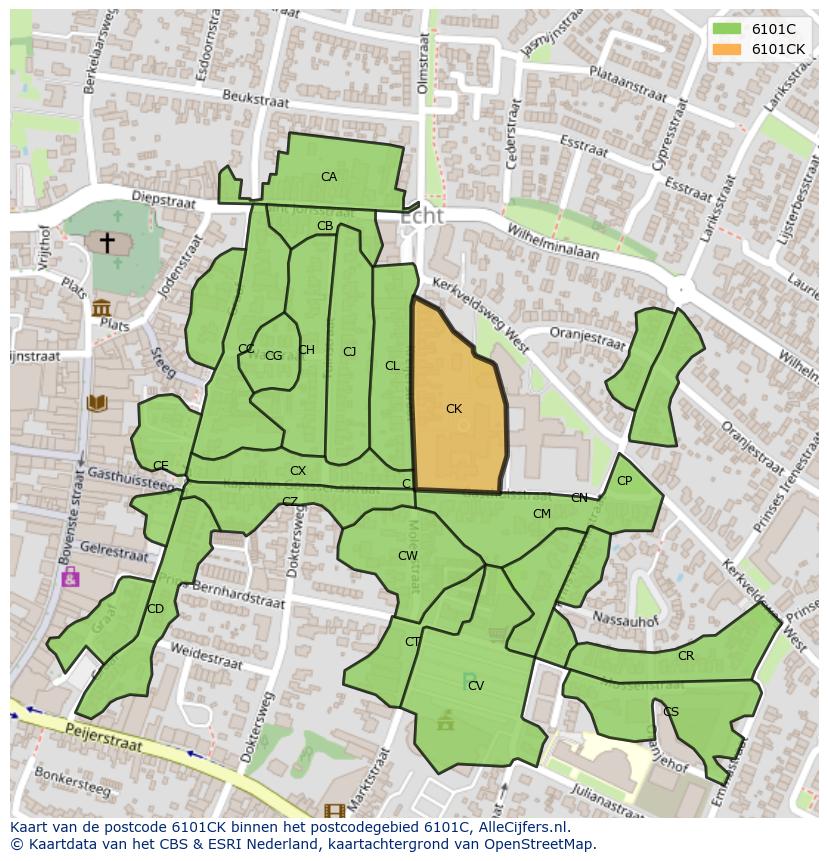 Afbeelding van het postcodegebied 6101 CK op de kaart.