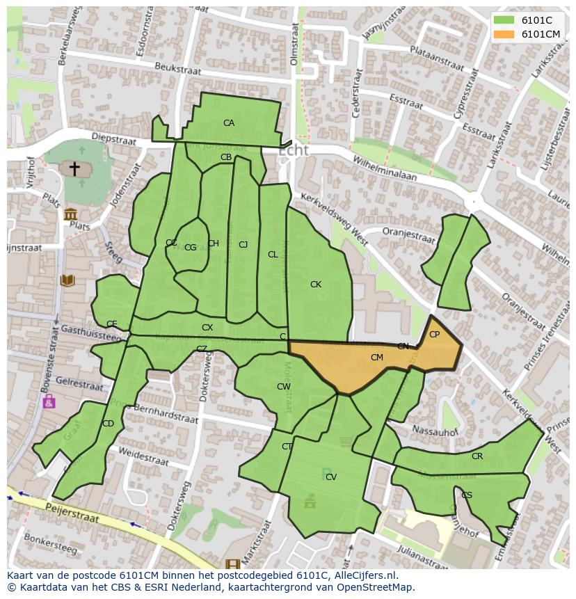 Afbeelding van het postcodegebied 6101 CM op de kaart.