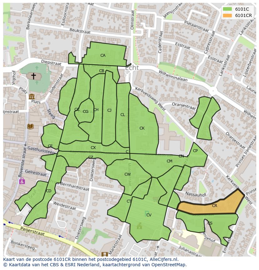 Afbeelding van het postcodegebied 6101 CR op de kaart.