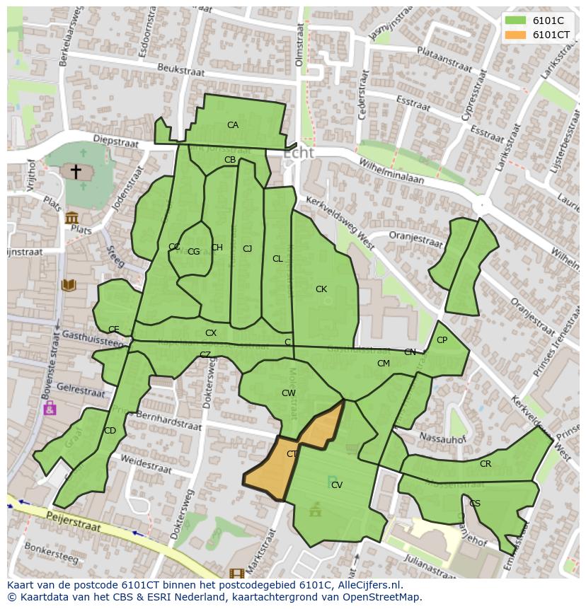 Afbeelding van het postcodegebied 6101 CT op de kaart.