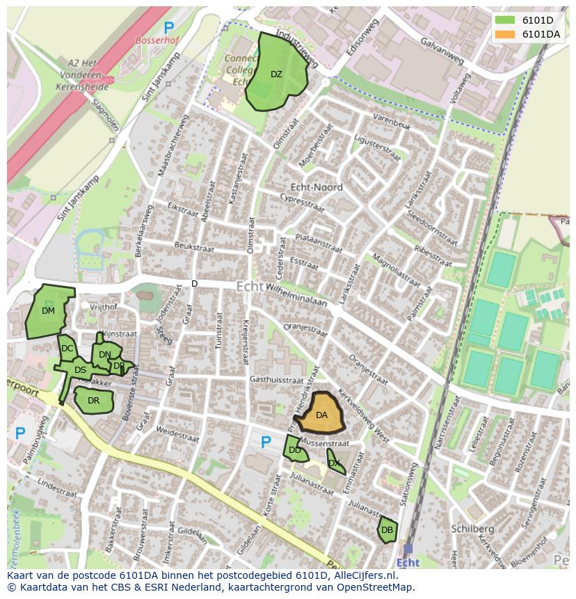Afbeelding van het postcodegebied 6101 DA op de kaart.