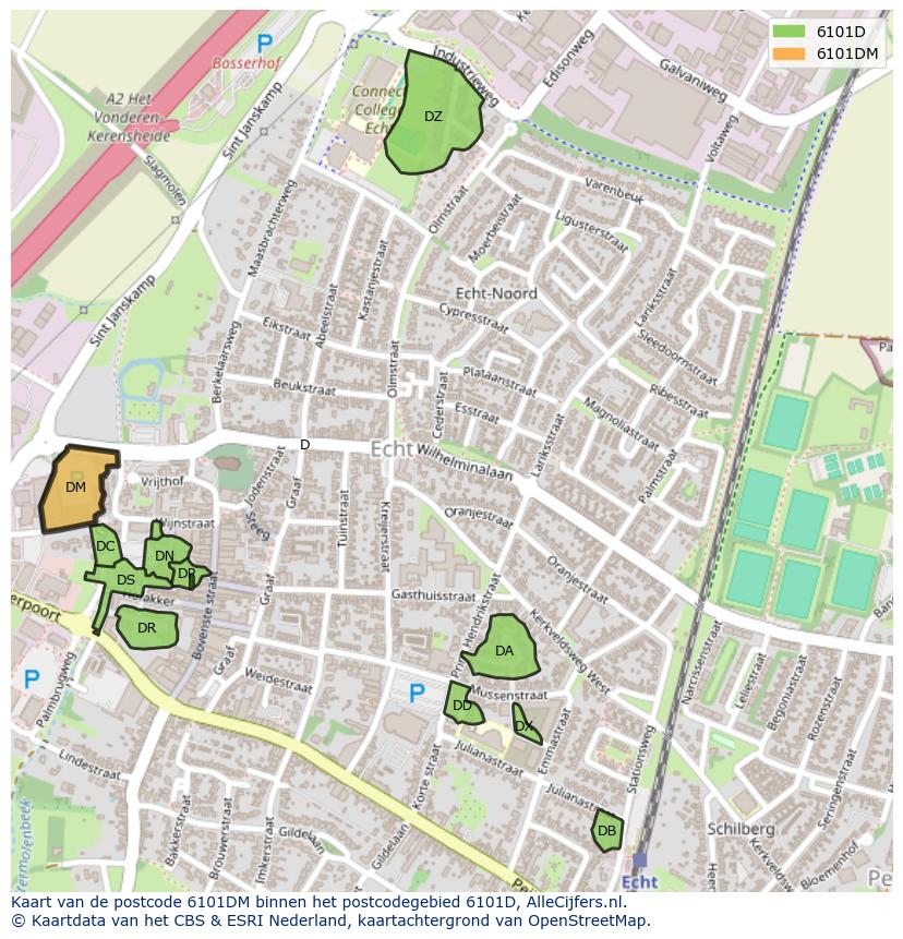 Afbeelding van het postcodegebied 6101 DM op de kaart.