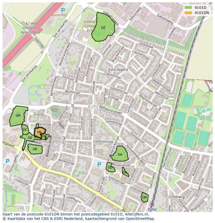 Afbeelding van het postcodegebied 6101 DN op de kaart.