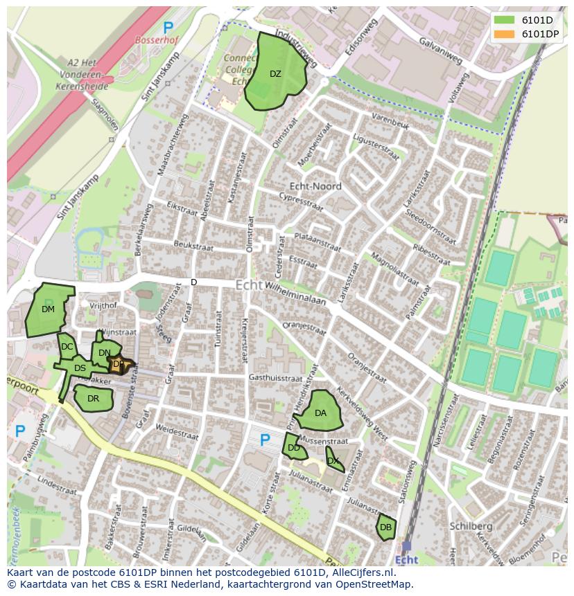 Afbeelding van het postcodegebied 6101 DP op de kaart.