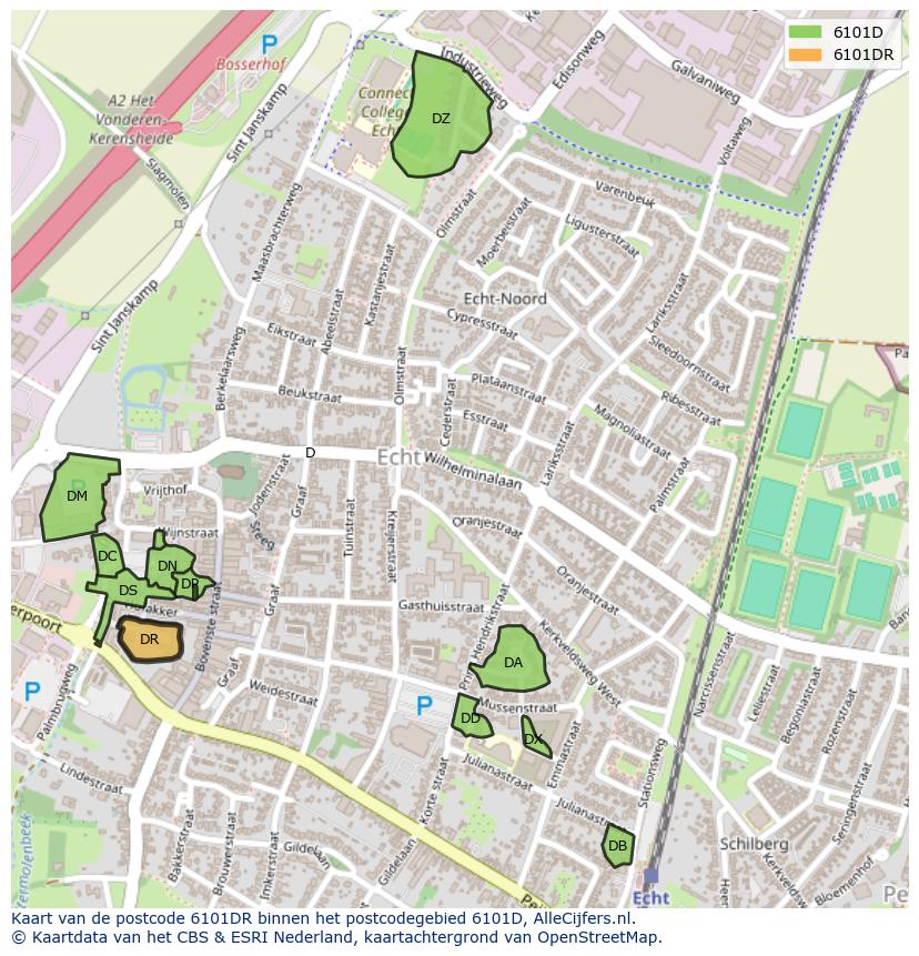 Afbeelding van het postcodegebied 6101 DR op de kaart.