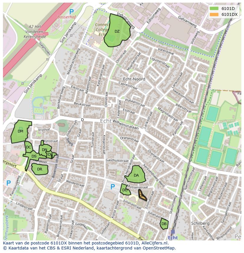 Afbeelding van het postcodegebied 6101 DX op de kaart.
