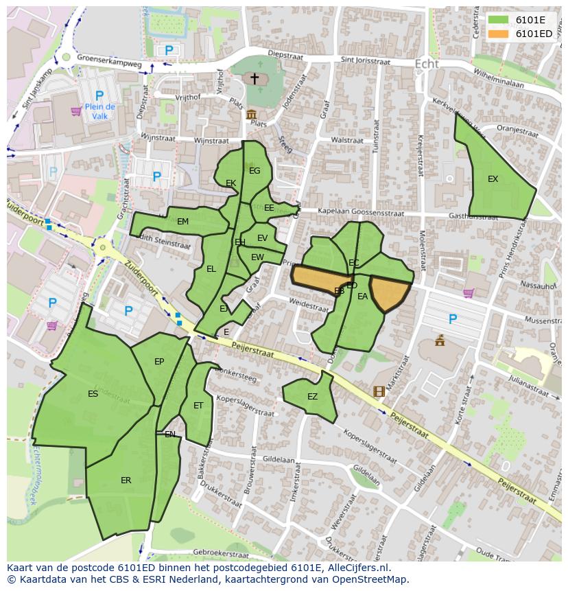 Afbeelding van het postcodegebied 6101 ED op de kaart.