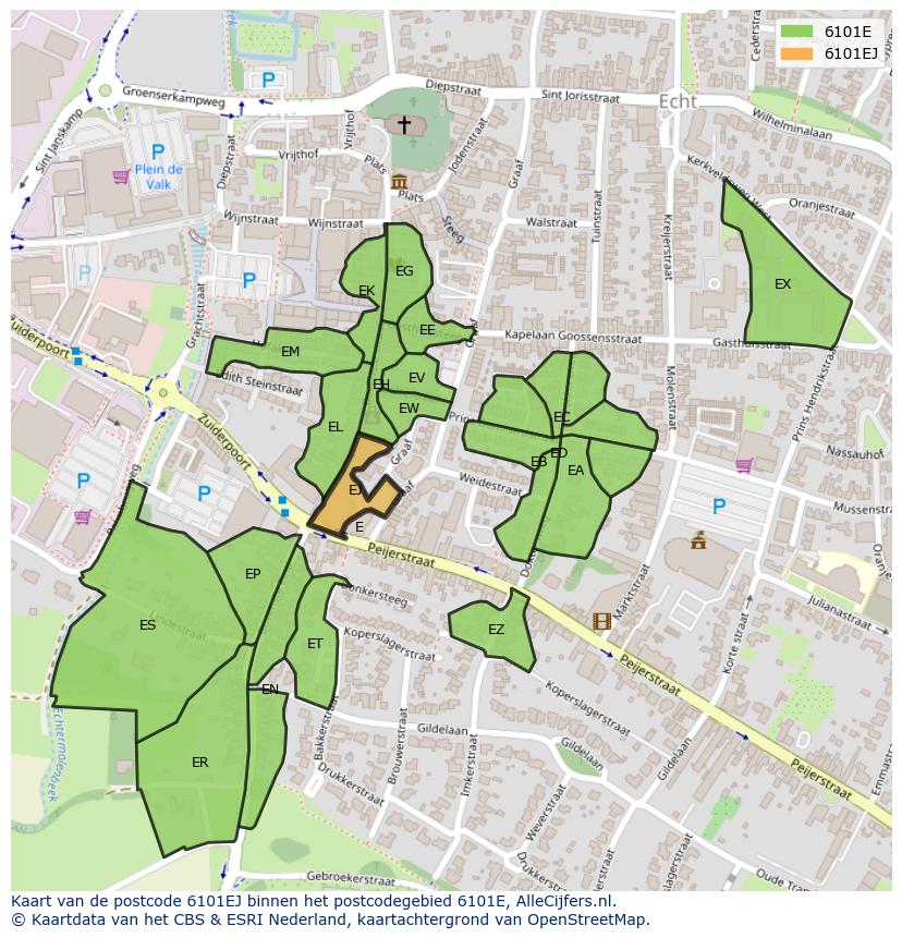 Afbeelding van het postcodegebied 6101 EJ op de kaart.
