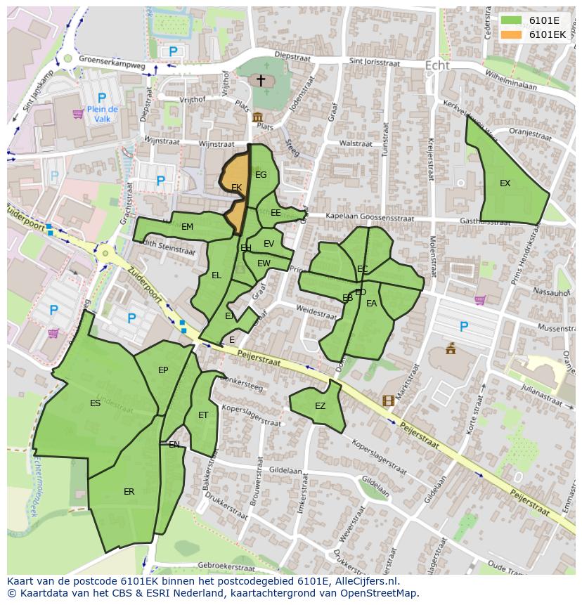 Afbeelding van het postcodegebied 6101 EK op de kaart.