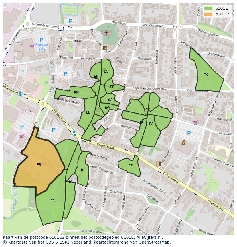 Afbeelding van het postcodegebied 6101 ES op de kaart.