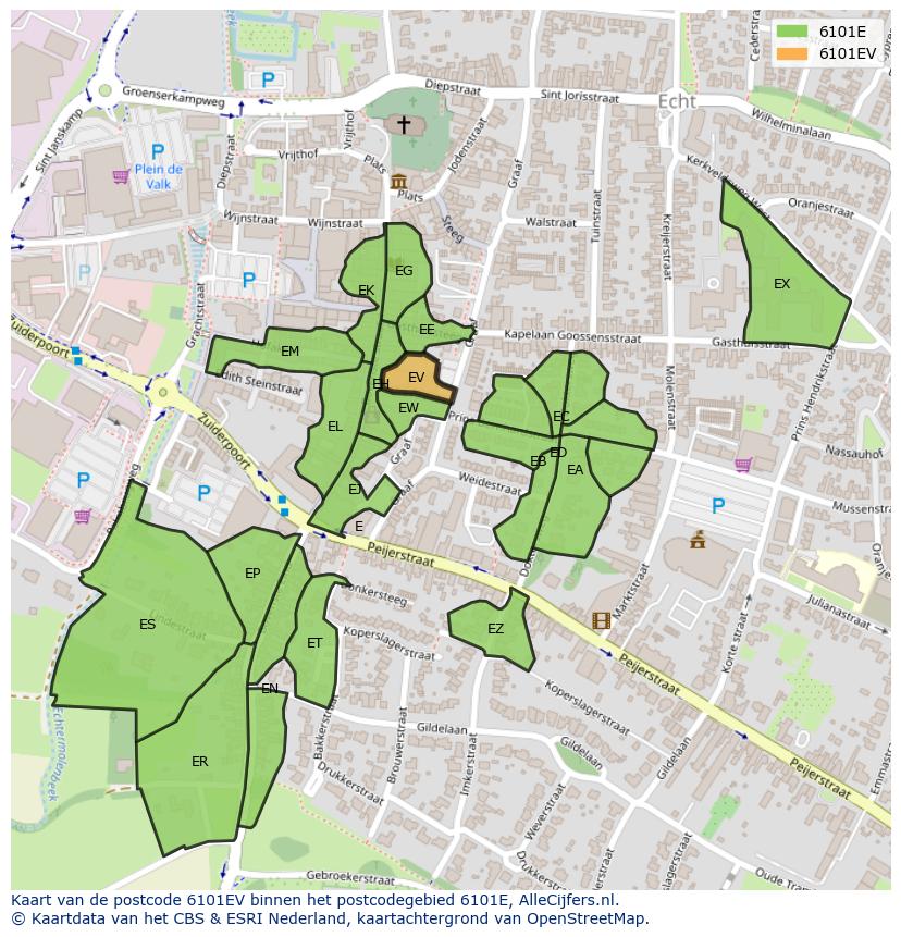 Afbeelding van het postcodegebied 6101 EV op de kaart.