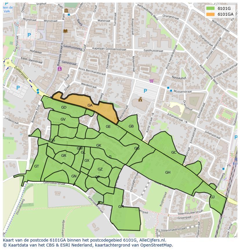 Afbeelding van het postcodegebied 6101 GA op de kaart.
