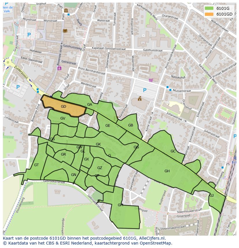 Afbeelding van het postcodegebied 6101 GD op de kaart.
